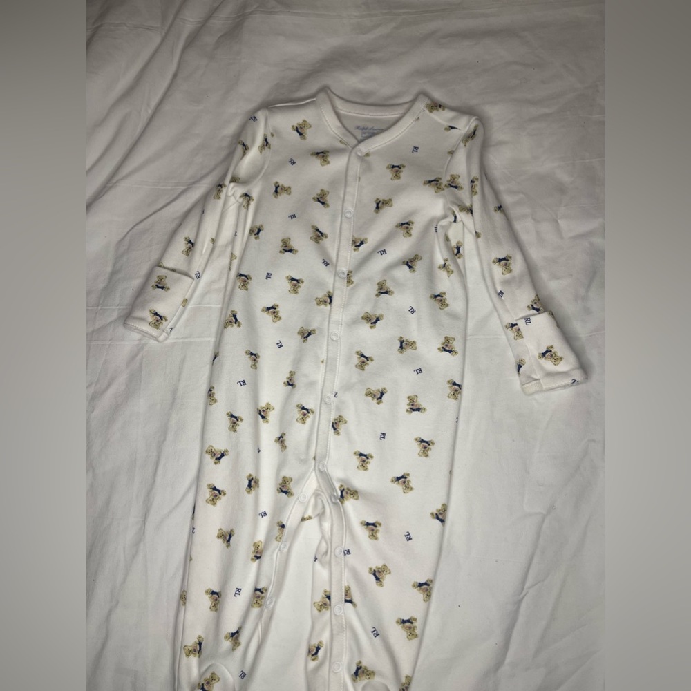 Baby Ralph Lauren onesie footie with built in mittens only worn once for photos